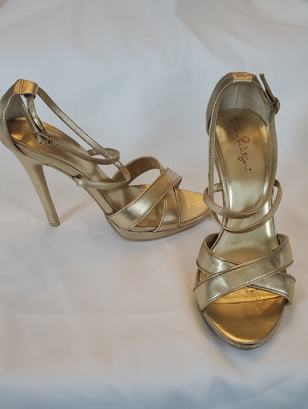 Lily Pulitzer Strappy Heels Gold Sandals Size 7 - Picture 8 of 13